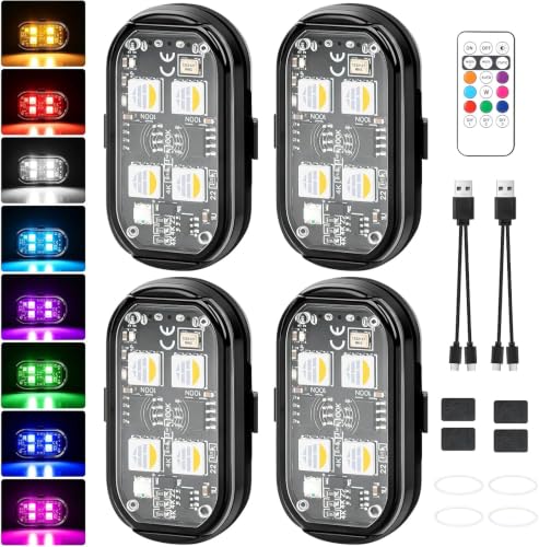 DAJASD 4 Stück Kabellose Led Lichter, 8 Farben Strobe Drone Light mit Fernbedienung, USB-Aufladung Antikollisionslichter, LED Flugzeug Blitzlicht, Fernbedienung Blitzlicht für Drohne, LKW, Motorrad DAJASD 4 Stück Kabellose Led Lichter, 8 Farben Strobe Drone Light mit Fernbedienung, USB-Aufladung Antikollisionslichter, LED Flugzeug Blitzlicht, Fernbedienung Blitzlicht für Drohne, LKW, Motorrad