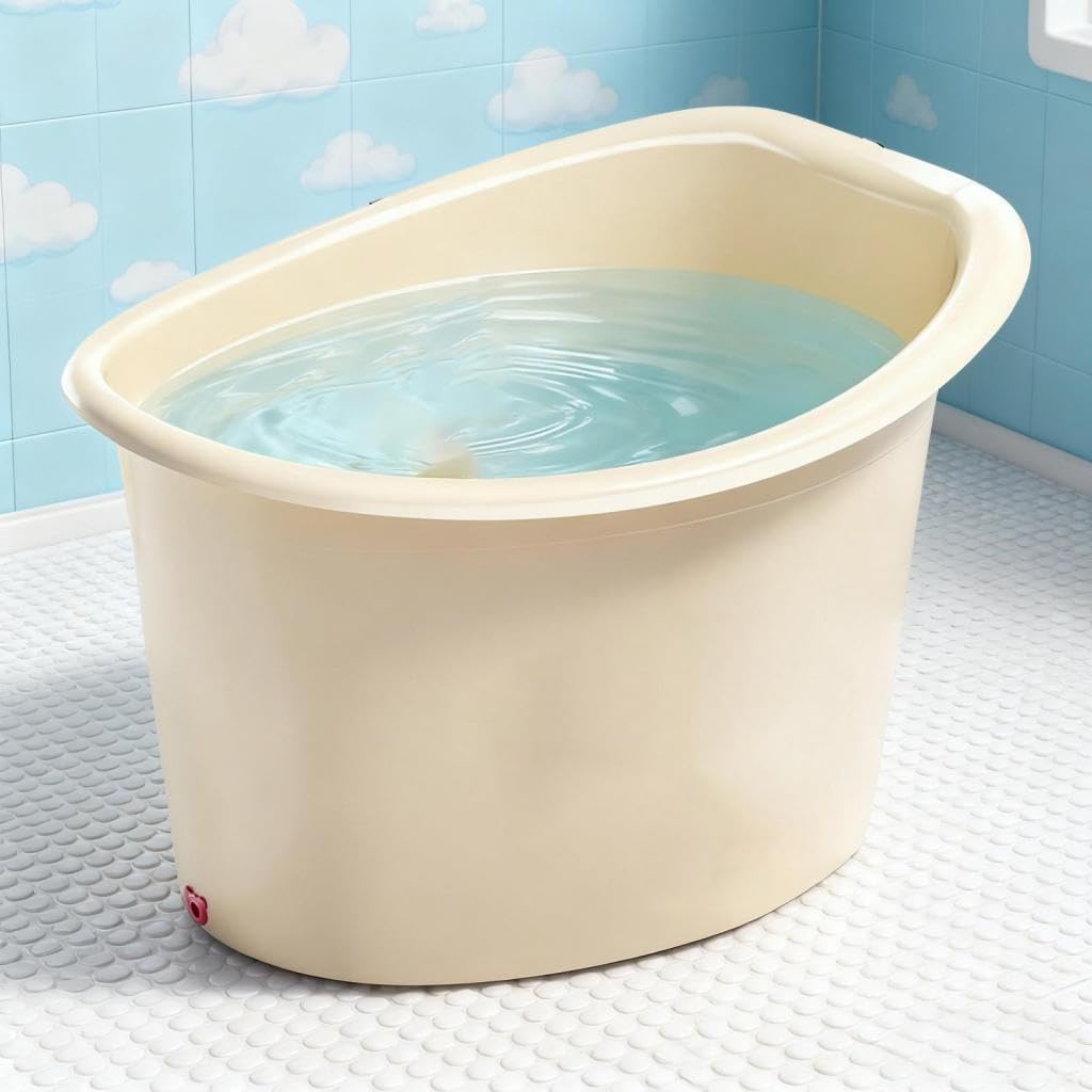 Badewanne Babybadewanne Badeeimer Ergonomisches Sitzdesign Pp rutschfest für 5 bis 8 Jahre Alte Babys Hotel Zuhause Wohnmobil, Off White S