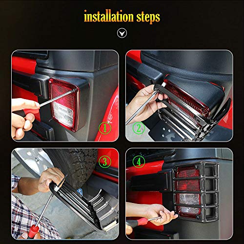 Jecar Tail Light Guard Metal Rear Light Protector Cover For 2007-2018 Jeep Wrangler Jk & Unlimited Sports Rubincon Sahara, Black #TOP4