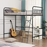 Merax Metal Frame Twin Loft Bed with Full-Length Guardrail and Ladder, Black