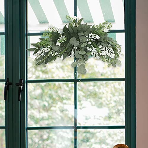 Rtway 27.6Inch Greenery Swag, Artificial Front Door Wreath Eucalyptus Leaves Garland Hanging Floral Swag For Home Indoor Outdoor Window Wall Wedding Party Decoration #TOP1