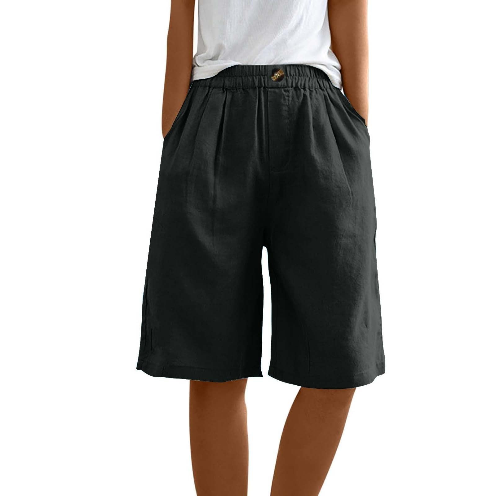 Bermuda Donna Cotone Pantaloncini Larghi Casual con Tasche Taglie Forti Shorts Elastico Vita Leggeri Spiaggia