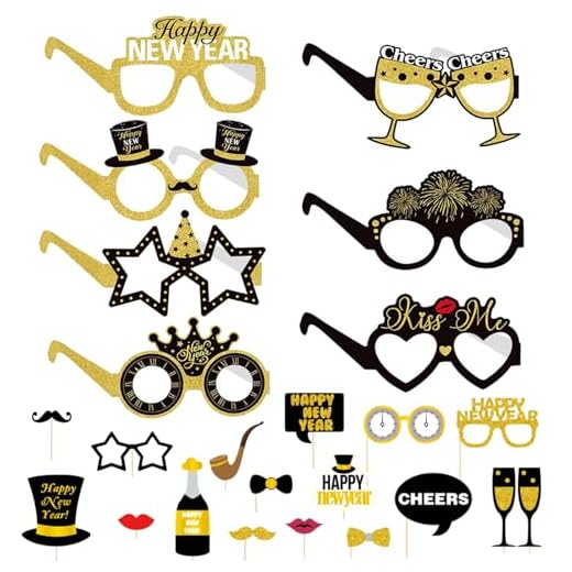 Decoracion Nochevieja [year], Año Nuevo Accesorios para Fotos de Nochevieja, Accesorios de Fotomatón por Selfie de Feliz Año Nuevo, Comunion Atrezzo de Fotos Divertidos y Boda DIY Decoraciones