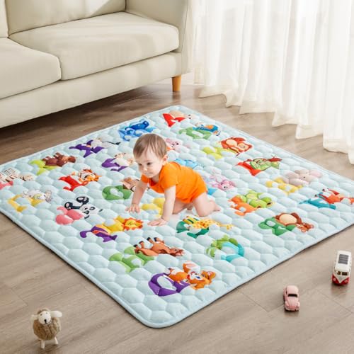 Image of Uniency Extra Thick Baby Play Mat for Floor, 50x50 Play Mat for Playpen, Waterproof Washable Foldable Tummy Time Playmat for Infants, Babies and Toddlers(Animal Alphabet)