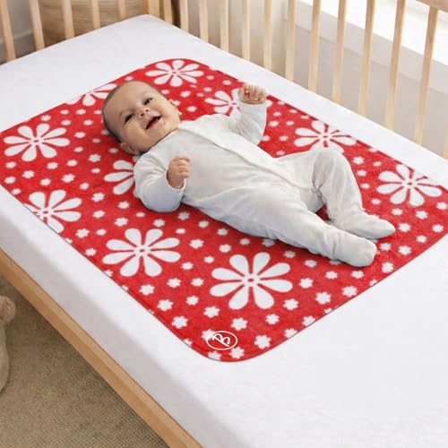 Image of Btag Baby Waterproof, Super Soft Fast Drying Mattress Protector | Extra Absorbent, Anti-Itching Sheet for New Born,Toddler (Size 50x70 cm, Pack of 1, Pink Flower)