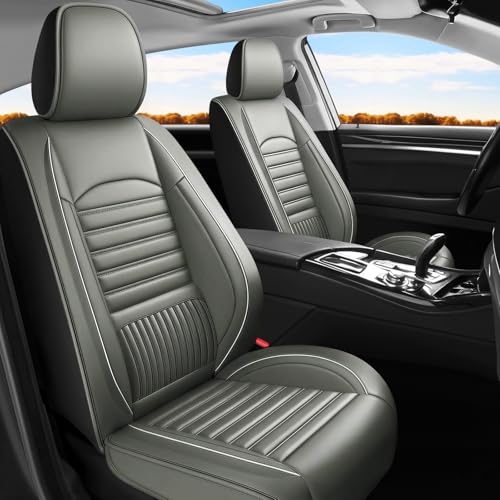 Image of Fit Acadia Car Seat Covers (Only Front 2 Seats) Compatible with GMC Acadia 2007-2024 2025 2026-Full Coverage Breathable Leather, Airbag Compatible, Waterproof & All-Weather, Grey