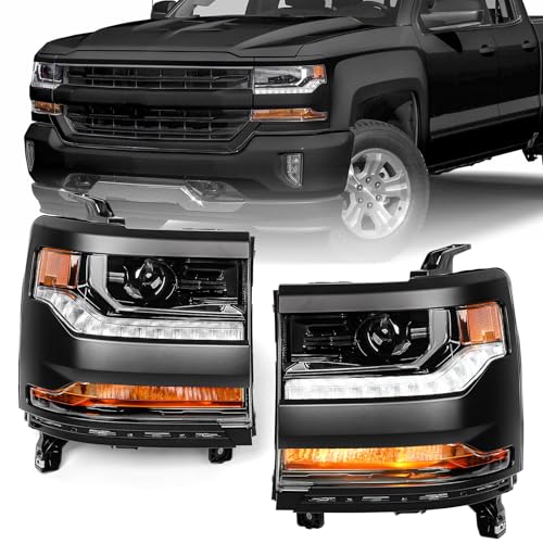 VLINCAR Headlight Assembly Compatible with Chevy Silverado 1500 2016 2017 2018 (Hid/Xenon Model) Factory Replacement Head Light Lamp Black Housing Driver & Passenger Side Pair
