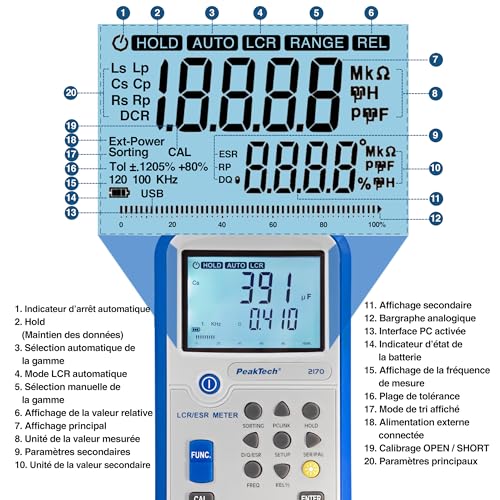 Instrument de mesure LCR PeakTech 2170 multifonction à fréquences variables