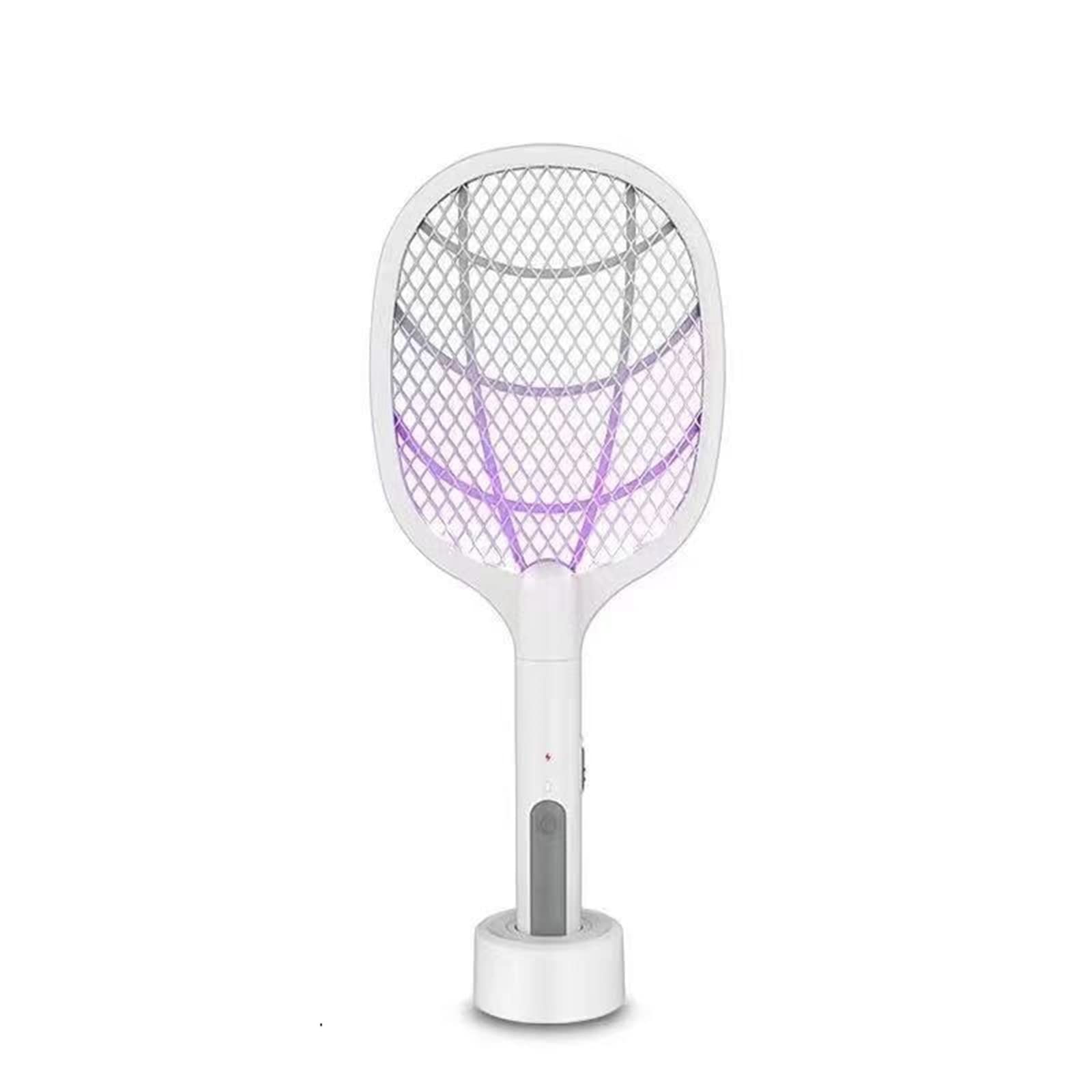FAXIOAWA Matamoscas eléctrico, matamoscas eléctrico Recargable por USB de 3000 V y lámpara antimosquitos UV 2 en 1, con Base de Carga, Blanco (S)