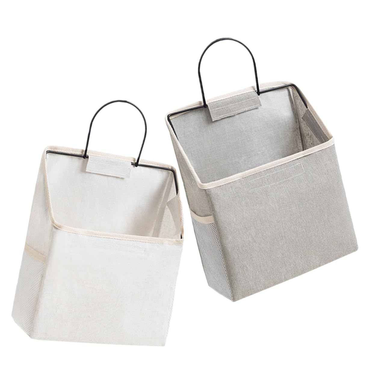 BESTYASH 2 pezzi Borsa Portaoggetti da Parete in Tessuto Pieghevole con Gancio Adesivo Organizer Multiuso per Camera Cucina e Armadio Resistente e Leggera Colori Grigio e Bianco