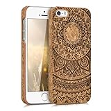 kwmobile Case Compatible with Apple iPhone SE (1.Gen 2016) / 5 / 5S - Protective Cork Cover - Indian Sun Dark Brown/Light Brown