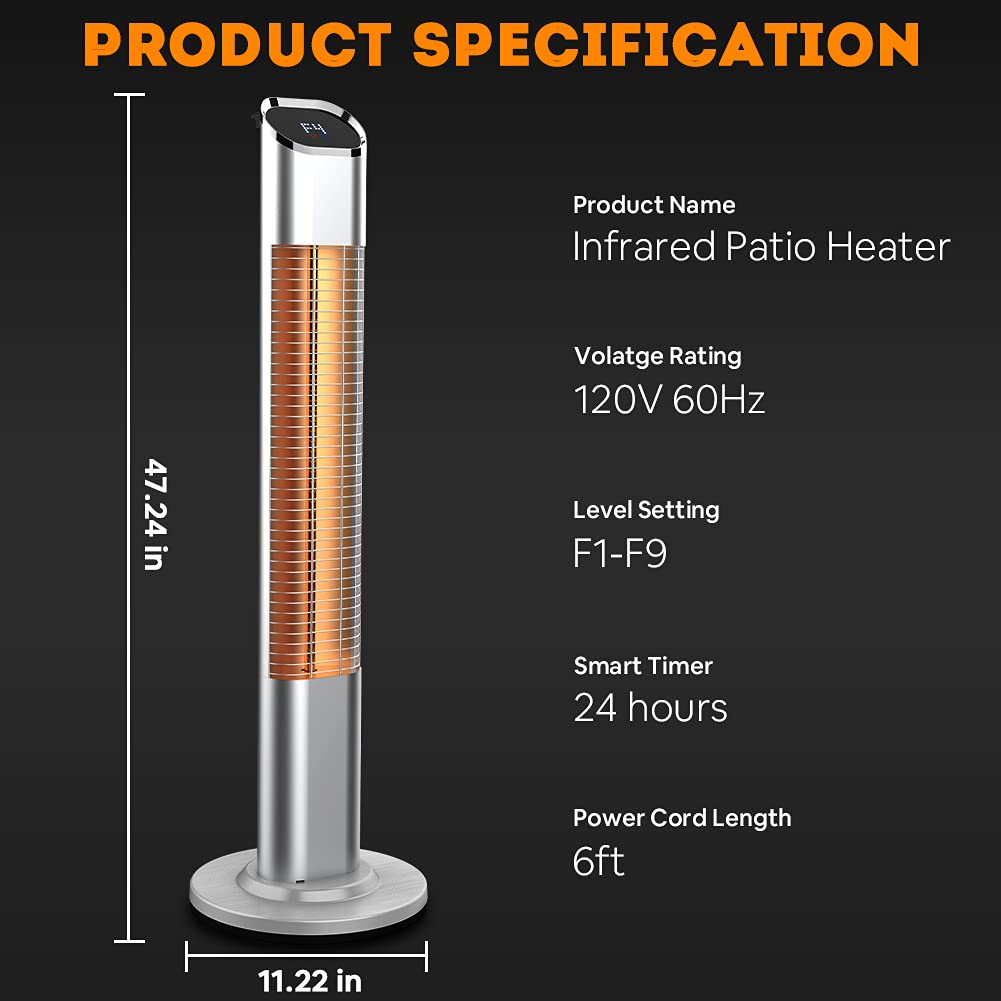 Electric Infrared Space Heater, Quiet Patio Heater/ Garage Heater with
