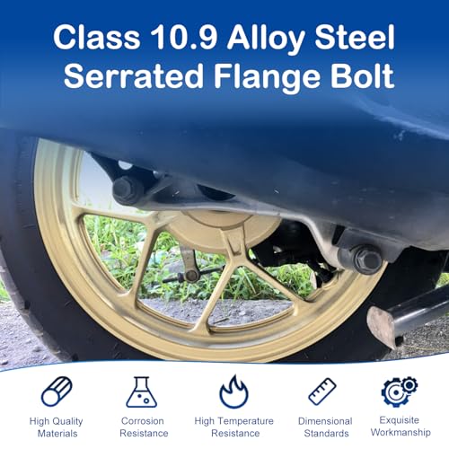 Image of M6-1.0 x 12mm Flanged Hex Head Bolts, 60Pcs Serrated Flange Bolt, Class 10.9 Alloy Steel, Black Oxide, Coarse Thread Fully Threaded, External Flange Hex Drive Screws, DIN6921 /GB5789