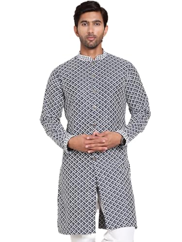 Image of Jompers Men's Silk Blend Regular Fit Sequin Chikankari Front Open Kurtas