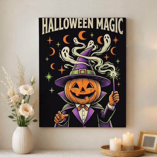 Lienzo decorativo naranja de Halloween con diseño de fantasmas