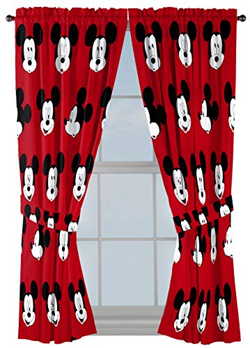 Jay Franco Kids Window Drapes - 4 Piece Curtain Set Includes 2 Tiebacks, Beautiful Bedding Room Décor and Easy Set Up, Red - Mickey Mouse, 63 Inch