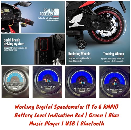 Image of Wishmaster Kids Battery Operated Ride-On Super Bike | Electric Rechargeable Bike for Boys & Girls 2-8 Years | Lights, Music, Training Wheels, | 100% Ready to Use Assembled (Blaze Orange)