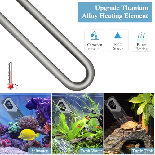 Image of HITOP 800W Titanium Aquarium Heater: Digital Fish Tank Heater with External Controller, Submersible Aquarium Heater with Over-Temperature Protection for Saltwater and Freshwater 100-250Gallon