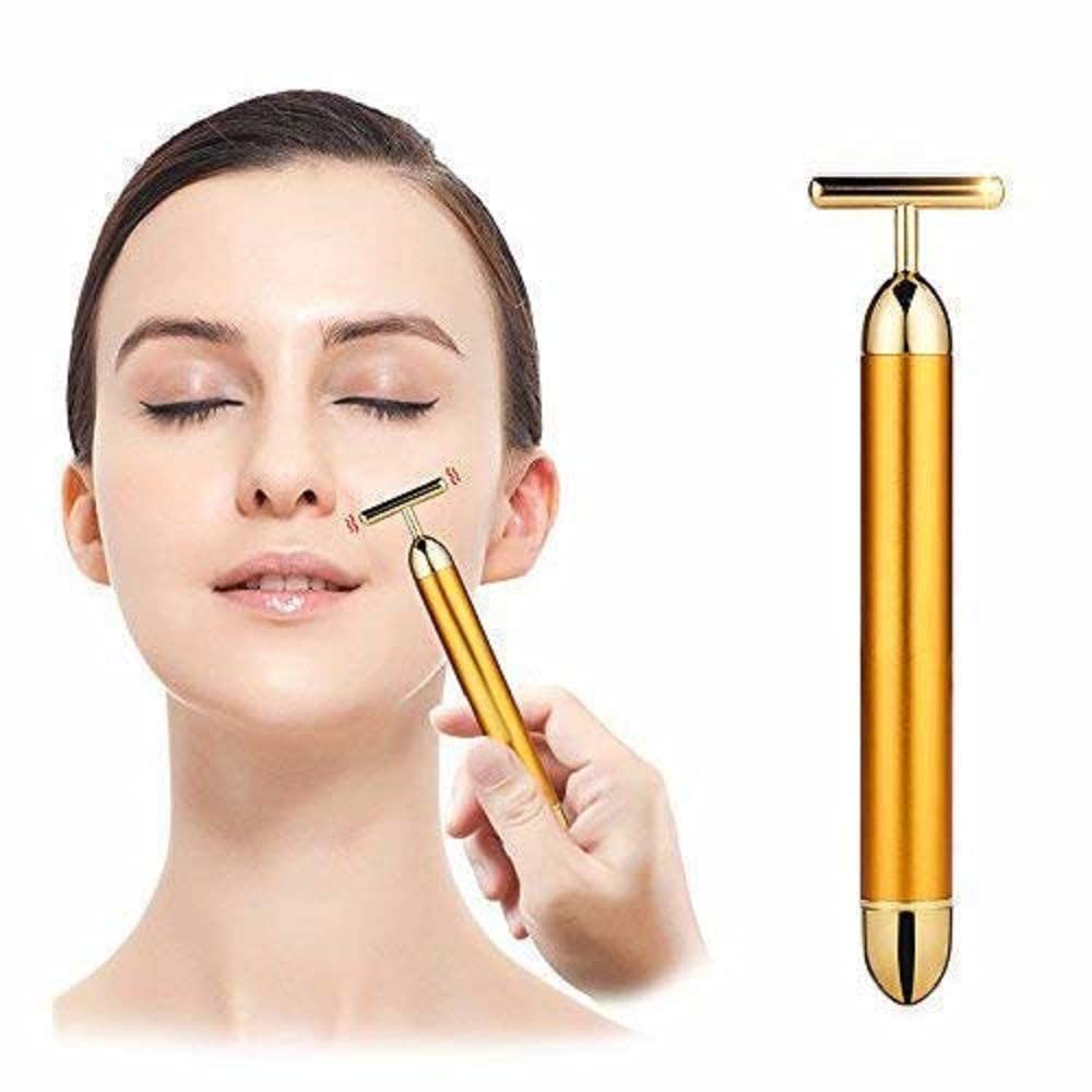 Piara 24k Gold Energy Beauty Bar - Electric Vibration Facial Massage V -Shape Roller | Waterproof anti-rinel t-shaped cargo-colored color for face, neck, cheeks, forehead, and goose Piara 24k Gold Energy Beauty Bar - Electric Vibration Facial Massage V -Shape Roller | Waterproof anti-rinel t-shaped cargo-colored color for face, neck, cheeks, forehead, and goose
