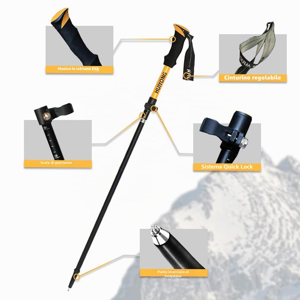 HUINING Bastoni da trekking pieghevoli 2Pcs Bastoncini da trekking in alluminio per nordic walking da donna e da uomo, leggeri Bastoncini da trekking pieghevoli regolabili 115-135cm per escursionismo