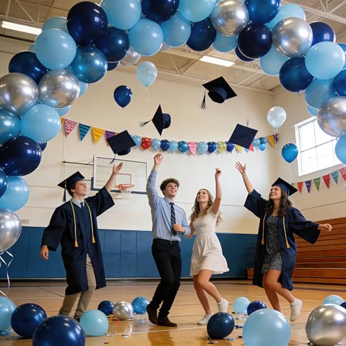 Image of Blue Silver Balloons, 60 Pirces Dark Navy Latex Confetti Balloon for Birthday Wedding Graduation Party