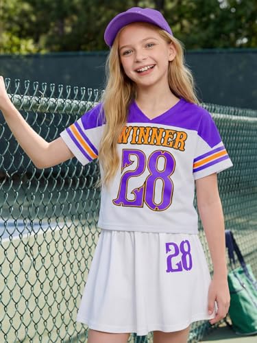 Image of PureChapter Tween Girls 2 Piece Outfits Short Sleeve Tops and Pleated Skirt Set, Cute Pleated Skirt for Girls Size 7-14