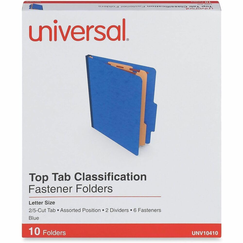Universal Carpetas de clasificación de seis secciones, Portadocumentos, Clasificador Documentos, expansión de 2.5 pulgadas, 2 divisores, 6 cierres, Carpetas Carton, tamaño carta, azul, 10/caja