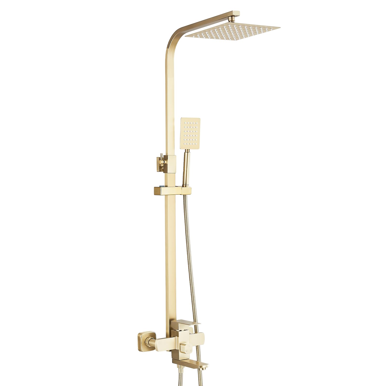 Colonna per doccia,Multifunzionale Set doccia regolabile in altezza, 8" soffione doccia a pioggia e quadrato doccia a mano,ottone,oro spazzolato