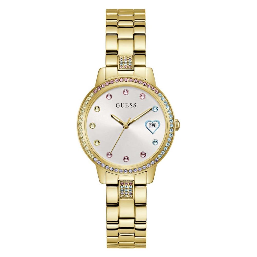 GUESS Dameshorloge met drie harten, roestvrij staal, Goud, Eén maat, GW0657L2