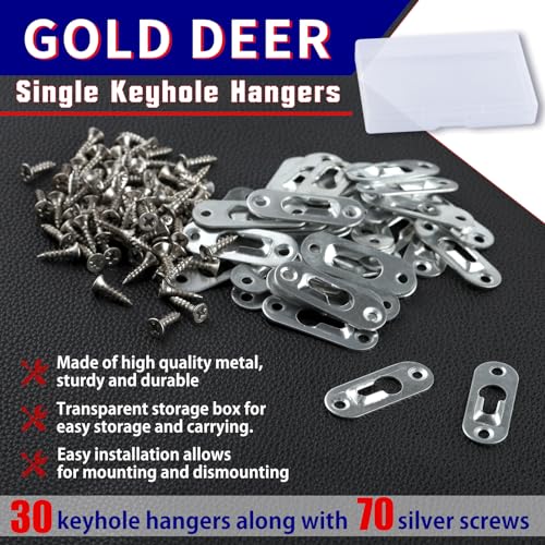 Image of 30 Pieces Single Keyhole Hangers with 70 Pieces Screws Metal Keyhole Hanging Fasteners Metal Keyhole Hanging Plates Hanging Brackets Picture Hanging Hardware for Mirror Picture Frame Cabinet