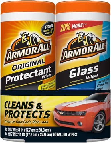 Armor All Protectant Wipes and Glass Wipes, Car Cleaning Wipes and Car Glass Wipes, 30 Count Each, 2 Pack