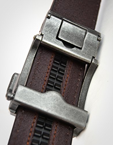 Classic Men's Leather Ratchet Click Belt - Antique Silver Buckle with Charcoal Black Leather Belt (Trim to Fit: Up to 35'' Waist)2