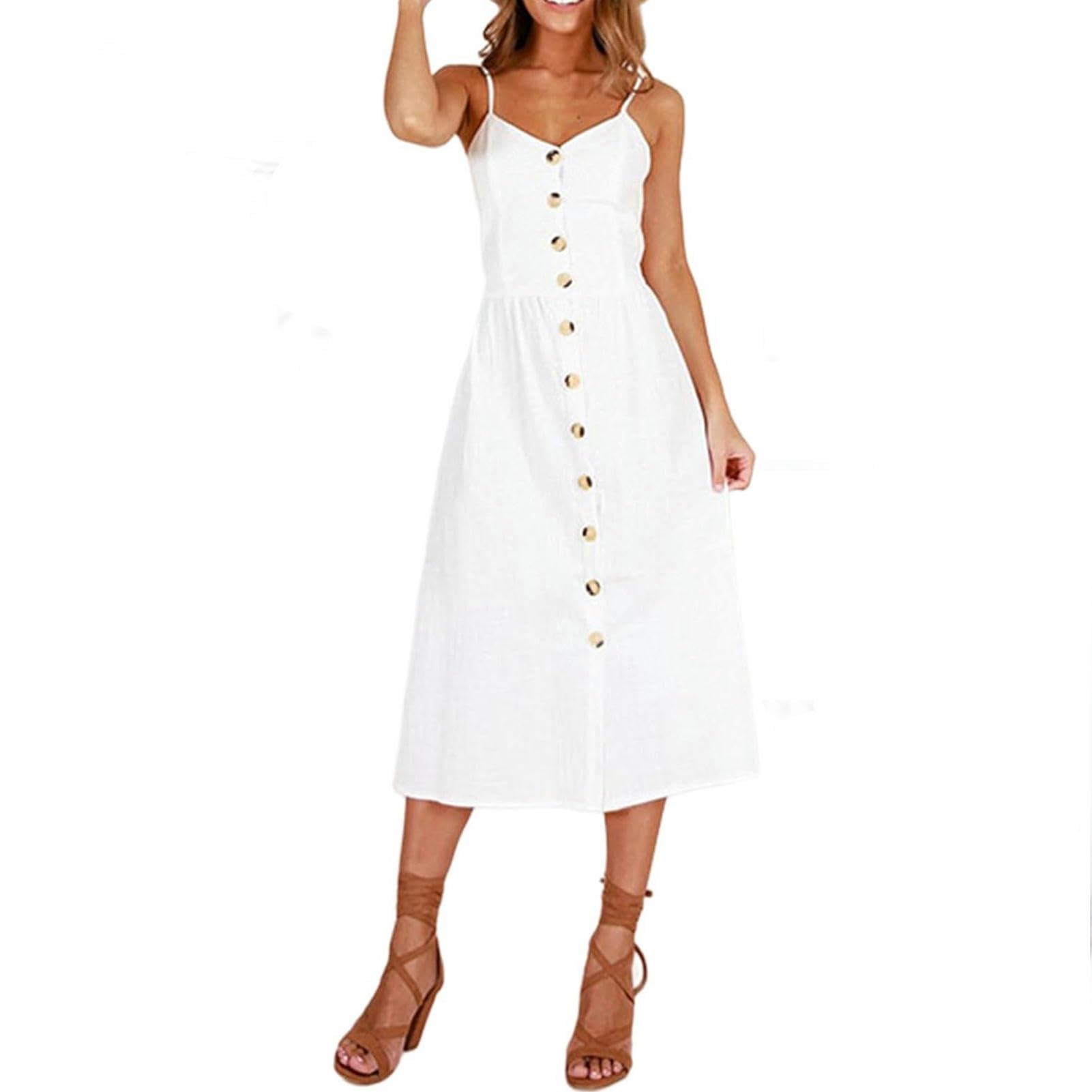 Gonna Lunga Abito Midi per Donne Summer Color Solid Single Sfritto con Tasche Abiti Bohiamian Sleevelico Sleevelico-m-20