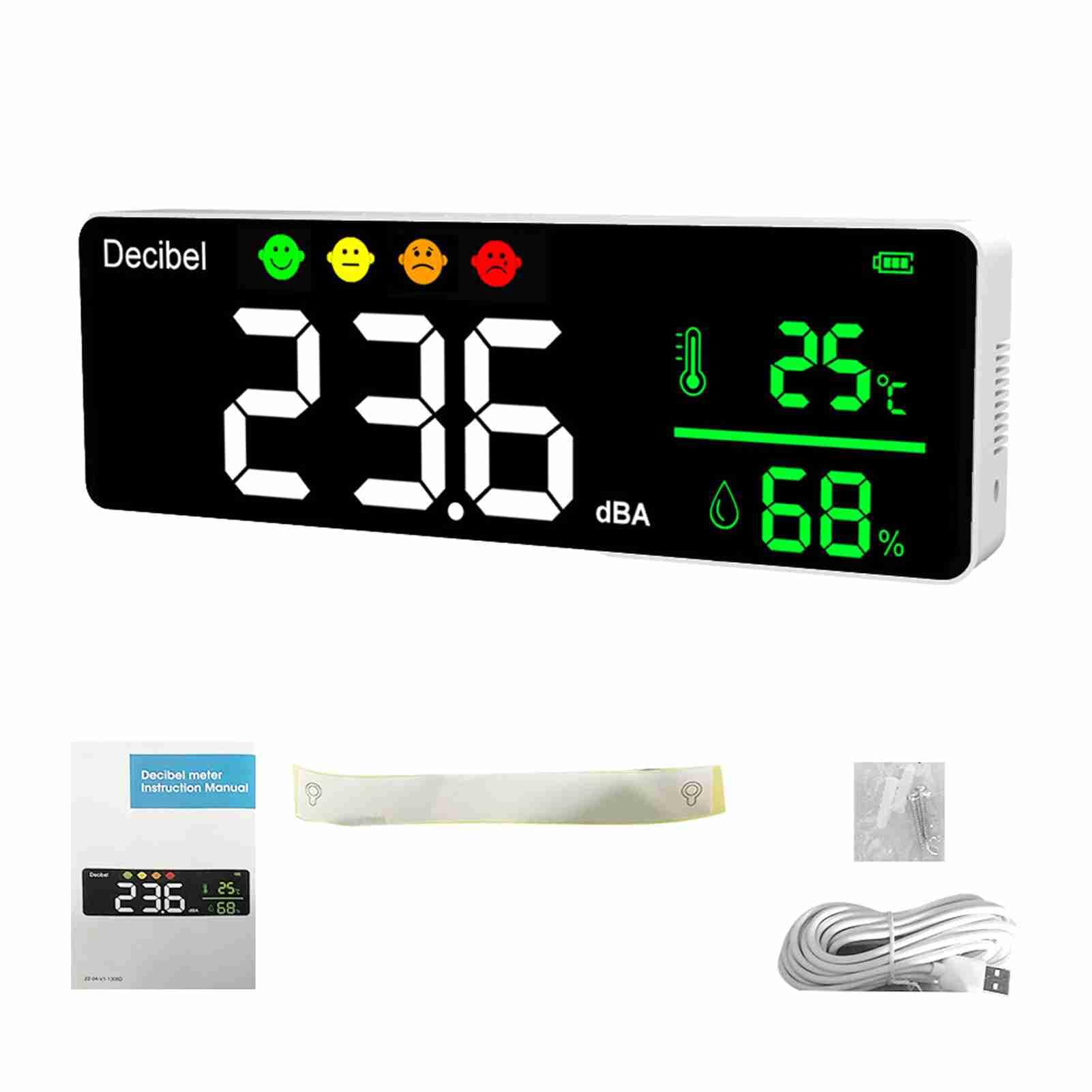 HUIOP Instrumento de medición de Ruido Medidor de Sonido de decibelios Digital Medidor de Temperatura Medidor de Humedad Detector 3 en 1 Probador de Pantalla Grande montado en la Pared Interior