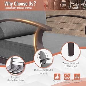 Kurapika aluminum patio furniture set 6 seat modern metal outdoor conversation sets wswivel rocking chairs patio sectional sofa w51 inch cushion grey  urban country home decor