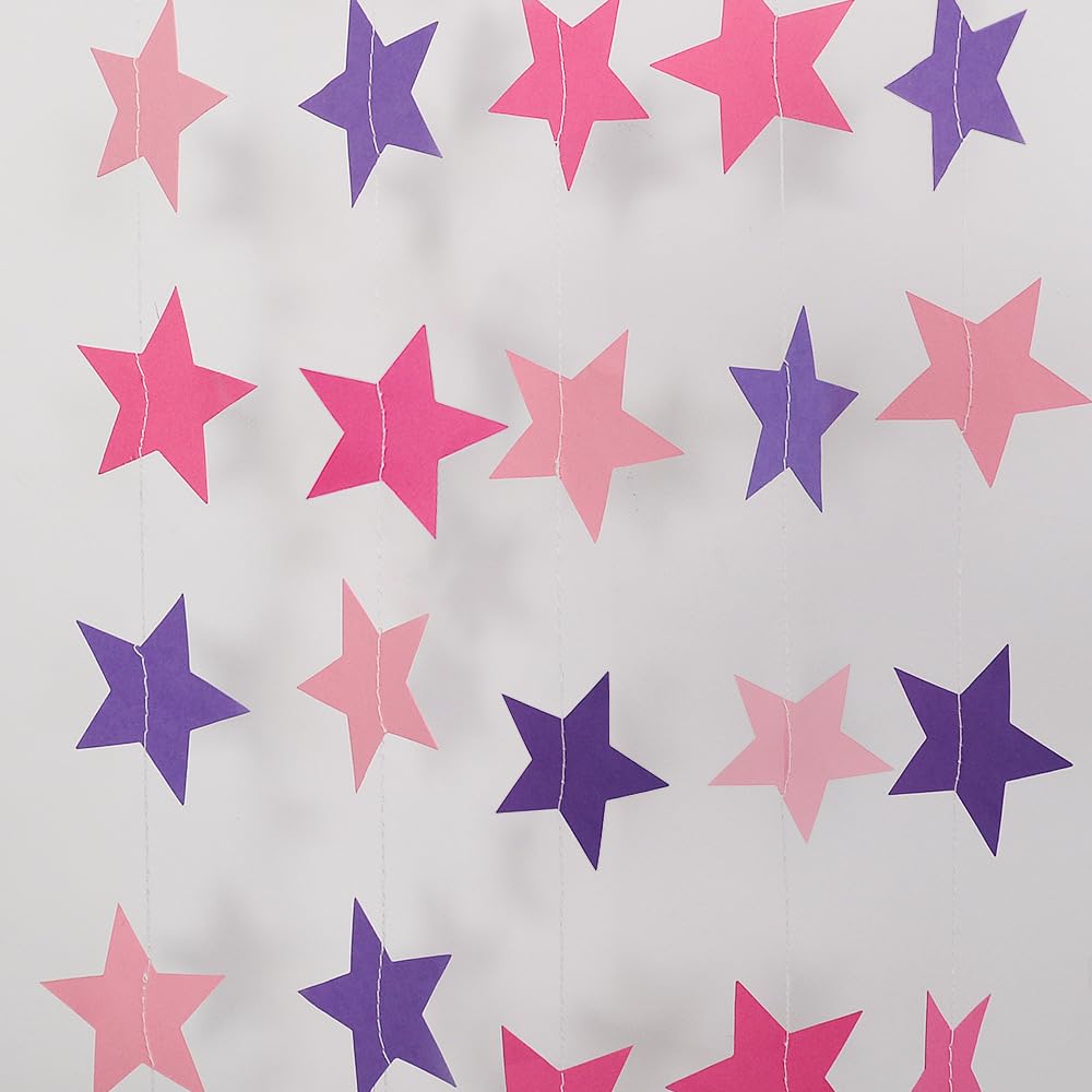 16m Ready-to-Use Paper Garland - Pink Purple Star Shaped Party Decorations for Weddings, Birthdays, Adult Parties (4 x 4m)