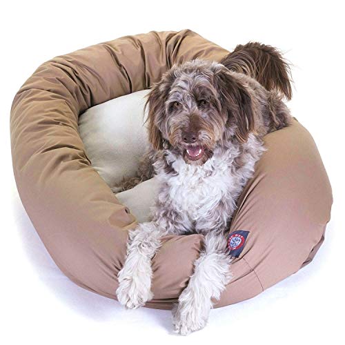 Image of 52 inch Khaki & Sherpa Bagel Dog Bed By Majestic Pet Products