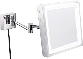 Specchio da trucco a led, specchio da trucco con ingrandimento in ottone da 8 pollici, specchio da barba da parete per bagno, specchio girevole a 360 gradi e allungabile con spina,nero,5X