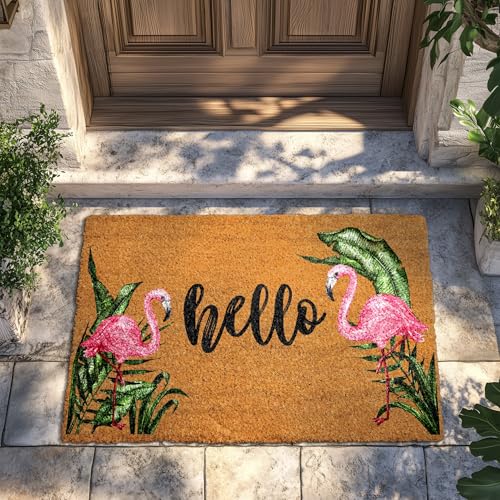 Coastal Pink Flamingo Welcome Mat, Tropical Leaves Doormat, Summer Porch Decor, Ideal Housewarming Gift, Beach House Entryway Rug - Image 2