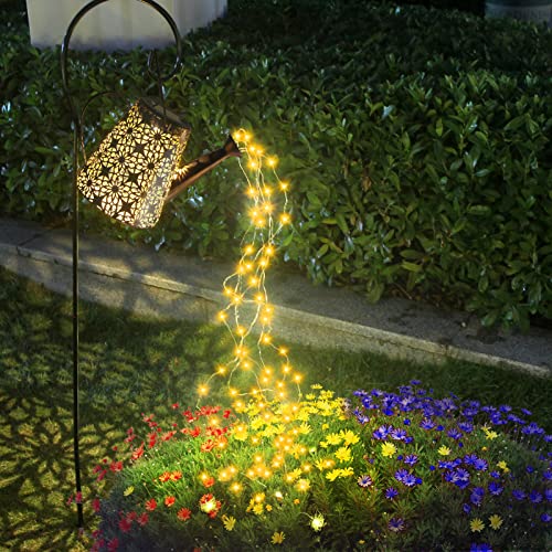 Watering Solar Can Lights, Outdoor Hanging Solar Powered Waterproof With Handle, Decorative Retro Metal Garden Decor Path Flickering Lights For Table Patio Yard Pathway Walkway With 45'' Shepherd Hook #TOP1