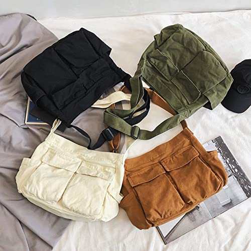 Chirest Messenger-Tasche, große Hobo-Umhängetasche mit mehreren Taschen, Canvas-Schultertasche für Damen und Herren
