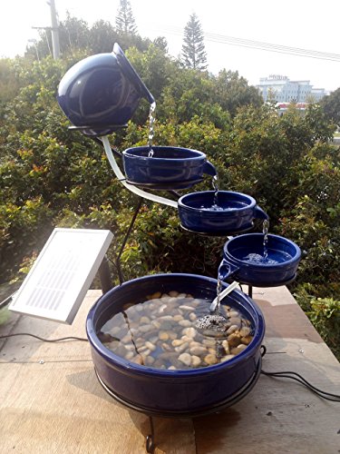 ASC Smart Solar Sundance Ceramic Solar Water Fountain - Blue