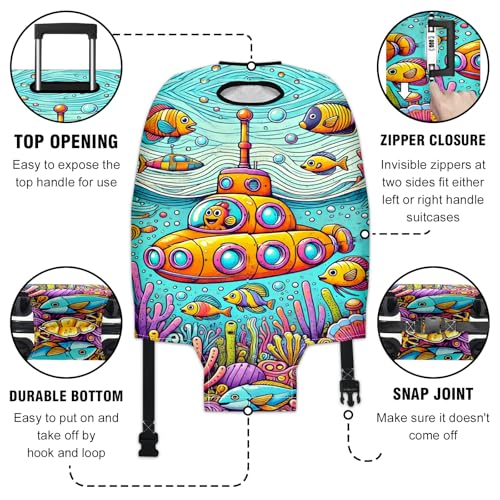 Extra Large Elastic Luggage Cover Stretchable Suitcase Protector with Easy Handle Access & Zipper Closure Ideal Travel Accessory for Large Suitcases Ensures Safety & Style Submarine City3