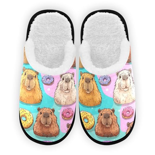 Men Women Winter Doughnut Capybara Graffiti Family Bedroom House Slipper Non-Slip Warm Resistant Slippers2