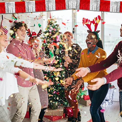 Image of 6 Pack 10 Feet Red Silver Foil Fringe Garland Metallic Tinsel Streamers Banner Wall Hanging Curtain Backdrop Banner for Parade Floats, Thanksgiving, Christmas, Birthday, Halloween Party Decorations