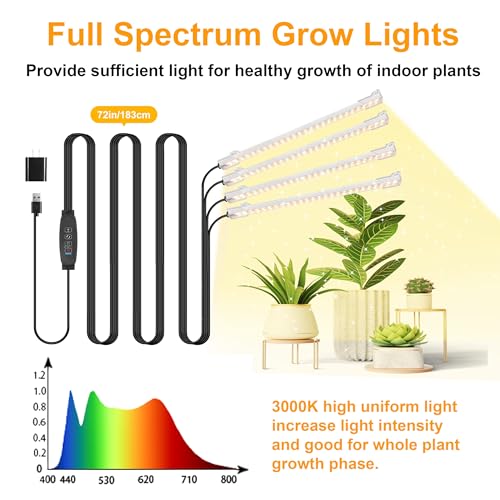 Image of 8.6'' LED Plant Growing Light Strips, Full Spectrum 3500K Grow Light for Indoor Plants with 3 /9 /12H Timer, 10 Dimmable Levels for Seedling Succulent and Plant Shelf, 4 Head 2 Pack