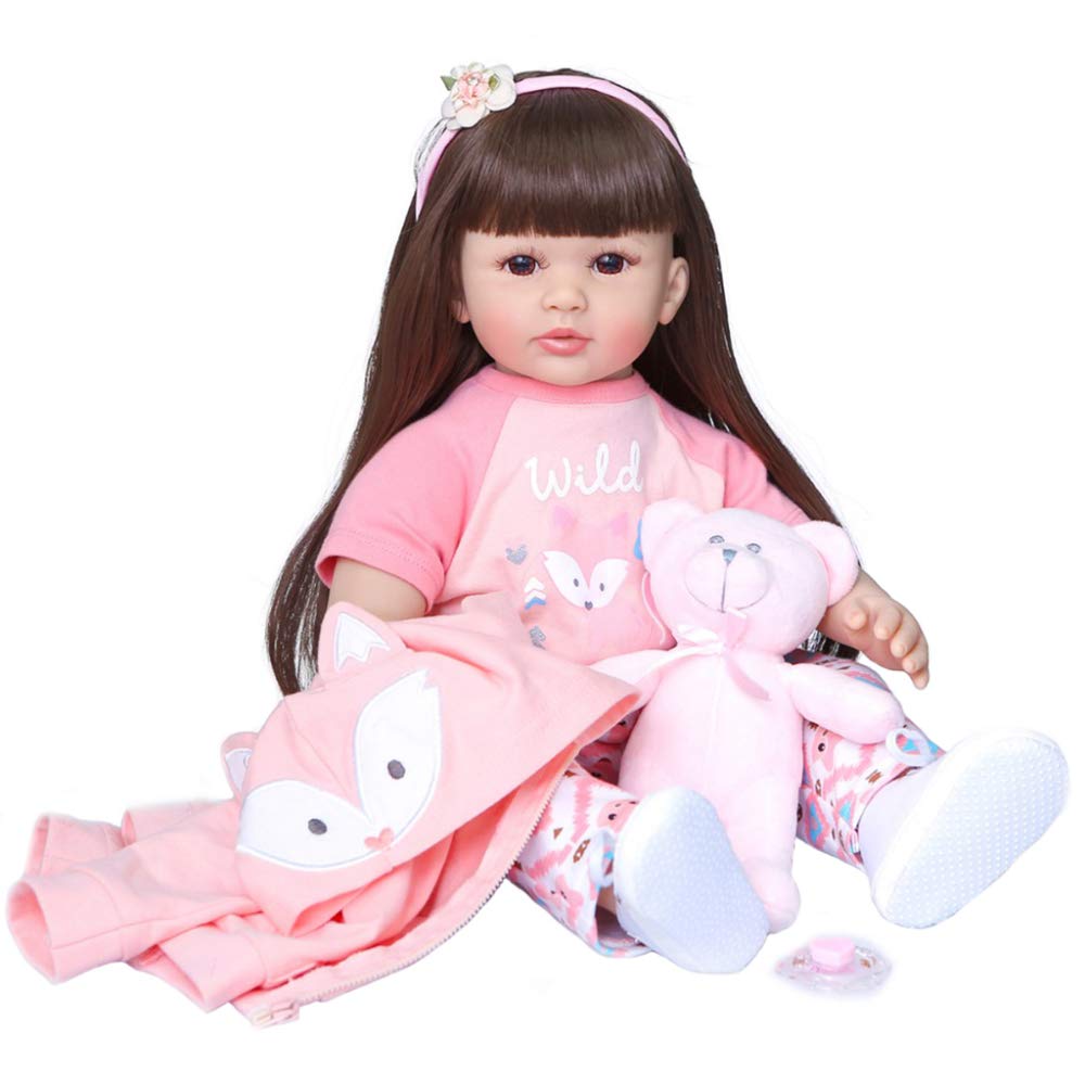 YIHANGG 60cm Realistic Soft Silicone Reborn Toddler Girl Dolls Lifelike Newborn Doll Girl Gift Reborn Dolls Babies Toys,Brown Hair