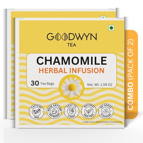 Goodwyn Chamomile Herbal Tea, 60 Tea Bags | 100% Pure Chamomile Flowers | Caffeine Free | Plastic Free Bags | Soothing Floral Infusion