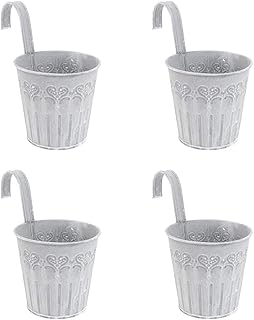 Cabilock Vasos de flores pendurados chiques gastos de metal com ferro de ferro; vaso de flores de ferro; vaso para pendurar; plantador de trilhos; suporte de flores para decoração de casa, varanda, jardim, 4 peças