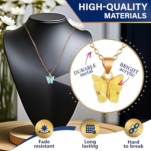 8 Pcs Cute Butterfly Necklace for Girls – Acrylic Butterfly Party Favors with Adjustable Chain (Up to 18.11") – Kids Necklace for Girls, Party, Masquerades, Cosplay & Everyday Fun in 8 Vibrant Colors3